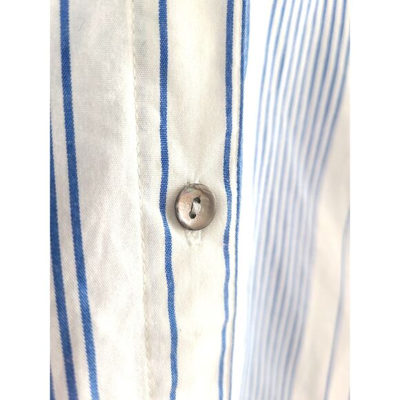 Nic & Zoe Embroidered Blue Beachy Striped Tomato Girl MEDIUM Button UP Shirt - Picture 6 of 7